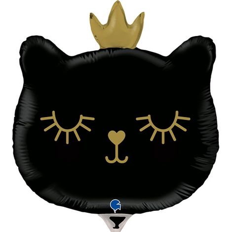Ballon en aluminium Chat Noir avec une couronne 35 cm