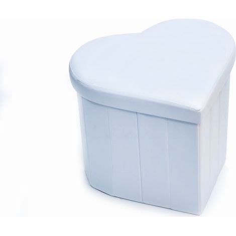 Pouf Contenitore Imbottito Pieghevole In Ecopelle Modello Coracao Cuore Bianco (1/4)