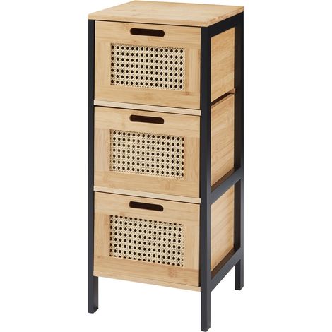 Pratica cassettiera per ingresso soggiorno o camera da letto con 3 cassetti 72 x 30 x 30 cm effetto rattan nero naturale 030009313