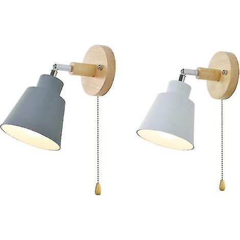 Applique murale en bois scandinave, lampe chevet pivotante pour chambre et couloir, interrupteur à cordon, orientable 360° (1/4)