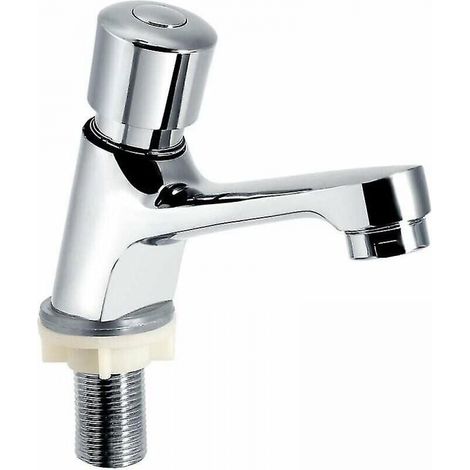 BEBUSINGOTO Chrom Selbstschließender Wasserhahn mit Zeitverzögerung, wassersparend, Zeitverzögerung, Spülbeckenhahn für Küche, Badezimmer, öffentliches Silber