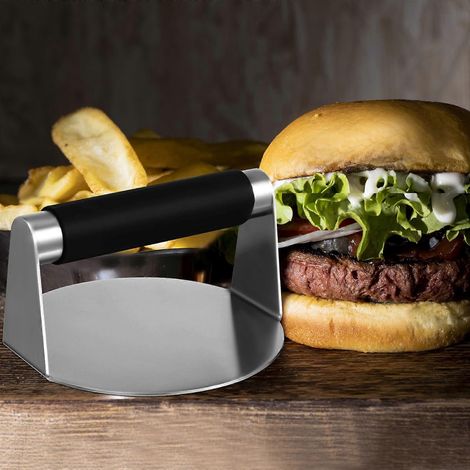 Presse à hamburgers en acier inoxydable avec brosse à huile-14.00X13.80X7.50CM