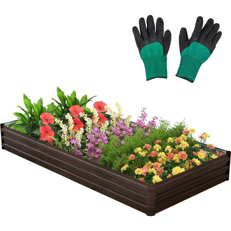 GOPLUS Jardinière en Métal 240x120x30cm, Base Ouverte, Support renforcé, Carre Potager Extérieur, Lit de Jardin pour Légumes, Fleurs (1/4)