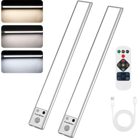 Lampe Detecteur de Mouvement Interieur, Lampe de Placard 78 LED Lumière Réglable 3000K/4000K/6500K, 3 Modes, Télécommande, Veilleuse Rechargeable USB pour Armoire, Cuisine, Salle de Bains (1/5)
