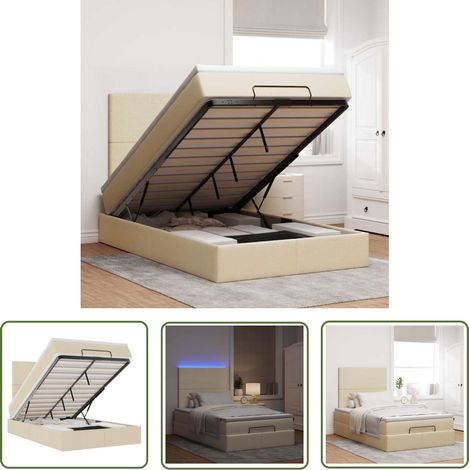 Stauraum - vidaXL Ottoman-Bett mit Matratze & LEDs Creme 120x190 cm Stoff - Hydraulischer Heber (1/5)