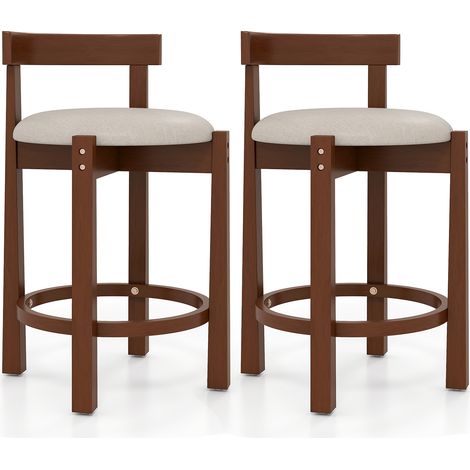 COSTWAY 62cm Counter Height Bar Stools Set of 2 with Backrests-Walnut (1/5)