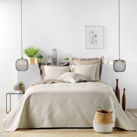 Couvre-Lit & 2 Housses de Coussin "Romane" 240x260cm Naturel
