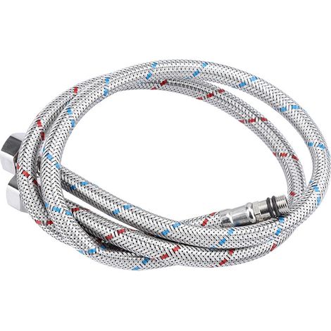 Raccord de robinet en acier inoxydable, 2 tuyaux d'alimentation en eau flexibles, 3/8" C x 9/16", eau chaude/froide (1/5)