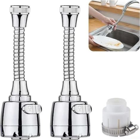2 rallonges de robinet de cuisine, 2 positions pour rallonges de robinet, rallonge de robinet pivotante à 360° avec adaptateur universel (1/4)