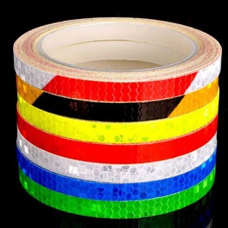 3 ROTOLI DA 8MT X 1CM NASTRO ADESIVO CATARIFRANGENTE RIFLETTENTE AUTO MOTO BICI ROSSO