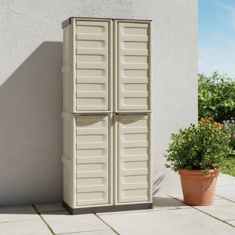 Dmora - Armadio da esterno Ipno, Armadio balcone multiuso, Mobile porta scope 2 ante, 100% Made in Italy, 70x47h178 cm, Beige e Marrone, Finitura righe (1/4)