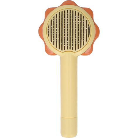Brosse autonettoyante pour chat, idéale pour l'entretien du pelage et l'élimination des poils d'animaux (chiens et chats à poils longs et courts), jaune. (1/5)