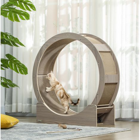 Rueda de ejercicio para gato 91 x 33,5 x 94 cm con freno y rascador, nogal HAVRYA (1/3)