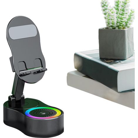 JSSEVN - Soporte genérico para teléfono con altavoz de inducción - Soporte de audio inalámbrico con iluminación RGB, soporte para tablet con sonido, ideal para vídeo y música. (1/5)