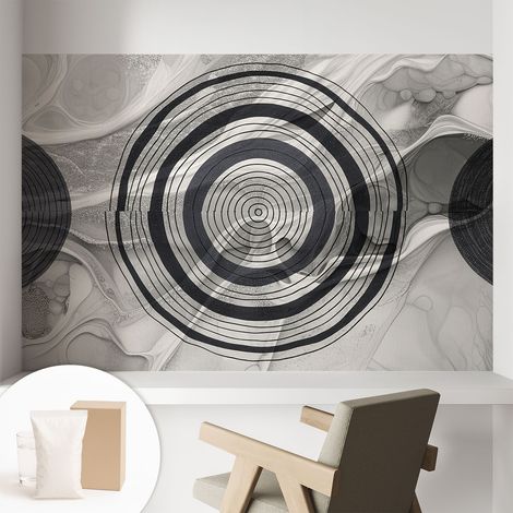 Papier peint intissé mural pour salon chambre à coucher tendance et originale - Colle incluse gratuite Cercles gris 104x70 cm (1/5)