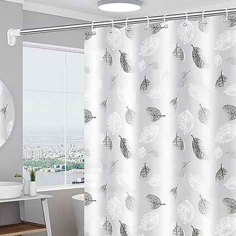 Rideaux de Douche, Rideau de Douche 180x200 cm, Rideau Douche Anti Moisissure Blanc la Feuille Lavable Rideau avec 12 Crochets à Rideaux pour la Maison, L'hôtel, La Baignoire (1/5)
