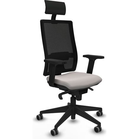 Horna sincro malla negra similpiel blanco brazos 2D base piramidal cabecero fijo ruedas 65mm engomadas (1/5)