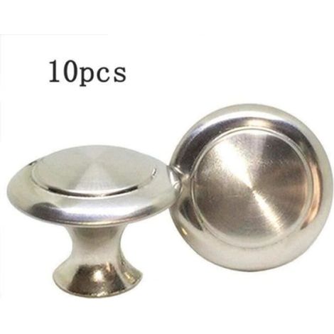 10x Bouton de Tiroir Metal Boutons de Porte de Placard de Cuisine en Aspect Inox Satiné Ronde Argent Poignée de Meuble