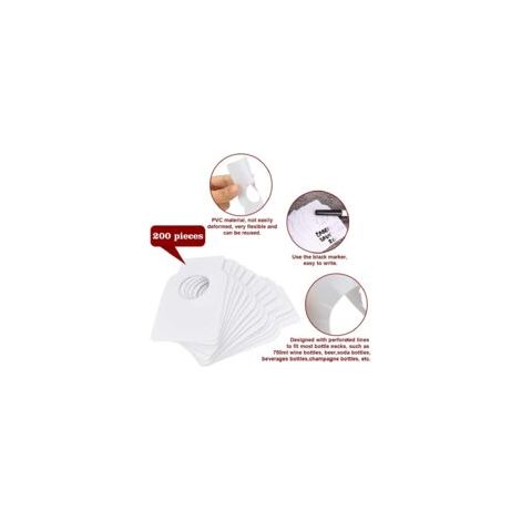 200 etiquetas para botellas de vino, etiquetas para bodega, etiquetas de PVC reutilizables para vino, etiquetas reutilizables en blanco para botellas de vino para marcar la añada y el tipo de vino - C