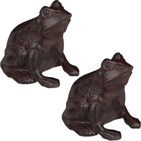 Relaxdays 2x Frog Ornament, Garden Figure, Cast Iron, Weatherproof, Antique Design, for Patio, Balcony, Terrace, Brown