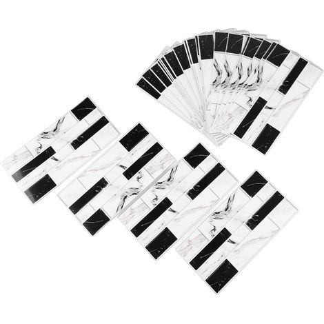 Lot de 27 carreaux de papier peint adhésifs en PVC résistant à l'usure, imitation brique blanche et noire, pour cuisine et salle de bain. (1/5)