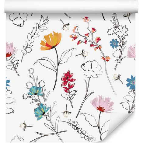 Papel pintado de flores pintadas para salón y dormitorio, 50x1000 cm (1/5)