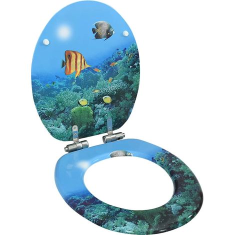 Abattant de toilettes avec couvercle à fermeture amortie, en MDF, design inspiré des profondeurs marines