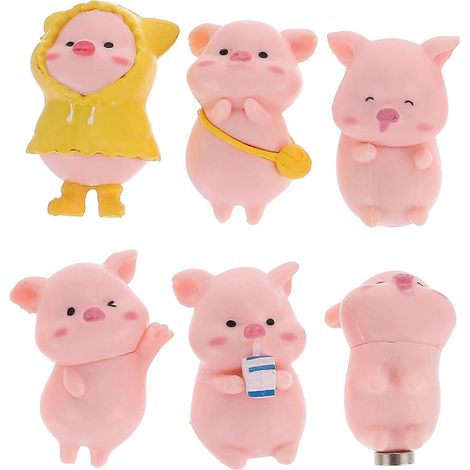 Lot de 6 autocollants animaux pour réfrigérateur, aimants 3D cochon, motif dessin animé-4X2.5CM