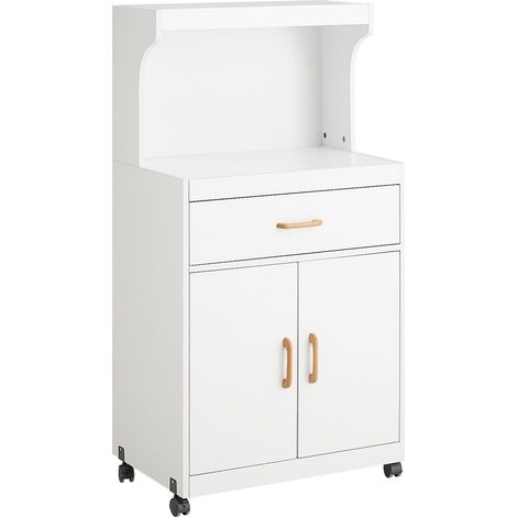 Sobuy – Desserte de cuisine avec tiroir et 2 portes – Espace de rangement ouvert pour micro-onde – 4 roulettes pivotantes – FSB12W