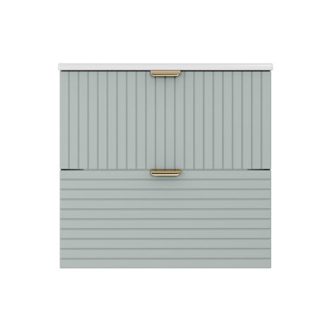 Meuble vasque suspendu 61x46x57 cm avec 2 tiroirs à fermeture douce, vasque intégrée, MDF laqué vert menthe