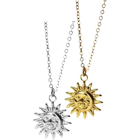 Collier Pendentif Soleil Abstrait et Lune en Acier Inoxydable, Lot de 2, Bijoux Femme, Conçu Bureau Sorties Quotidiennes, Style Élégant (1/5)