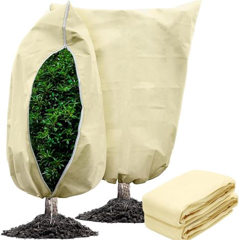 4er-Pack Pflanzenschutzhüllen für den Winter (60×80 cm), verdicktes Vliesmaterial, Kordelzug, kältebeständige Schutzbeutel für Bäume und Sträucher (1/4)