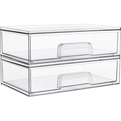 Boîte de rangement transparente 3 tiroirs empilable pour salle de bain et bureau (1/5)