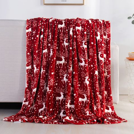 Coperta natalizia con motivo renne rosse, plaid, coperta da divano, coperta in flanella, 135x200 cm, coperta