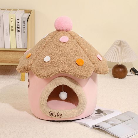 Niche champignon pour chat, abri fermé douillet d'hiver, maisonnette détachable pour chaton et chien, cachette chaude et confortable, literie animale, 1 pièce (1/3)