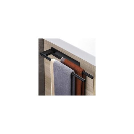 1PC noir Porte-Serviettes Double Porte Serviettes de Salle de Bain Porte-Serviettes Mural Auto-adhésif sans Perçage Porte-Serviettes de Cuisine en Acier Inoxydable (1/4)