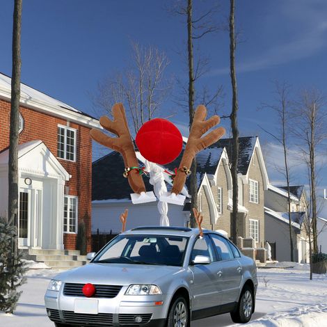 Rentier-Antennen und -Nasen für Autos, Weihnachtsdekoration für Dach, Fenster und Kühlergrill – festliches Autozubehör