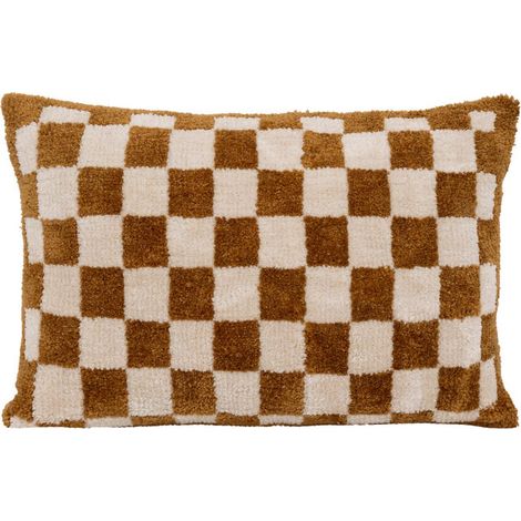 Coussin Tufté Damier "Itha" 38x58cm Ocre (1/4)