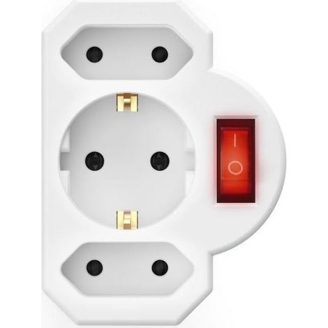 Adaptateur multiprise 3 prises, 1 prise avec contact de terre / 2 prises européennes, blanc (1/5)