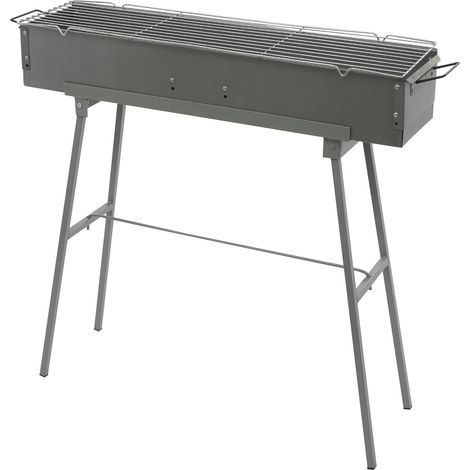 Barbecue portable gris en alliage de zinc et fer, Grand barbecue au charbon de bois, pliable, compact, Pour camping, pique-nique, barbecue de camping - 80 x 18 x 13 cm (1/5)