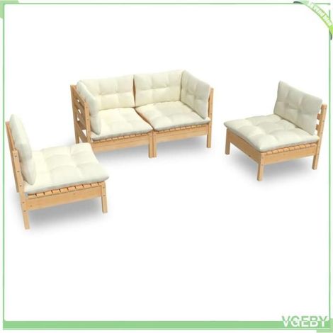 Salon de jardin 4 pièces - FAFEICY - 3096172 - Bois de pin massif - Modulaire combinable - Coussins crème (1/5)