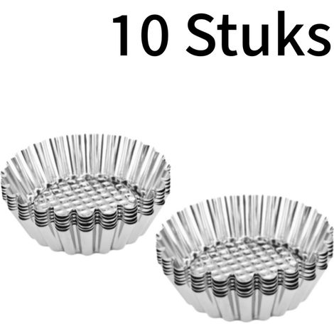 10 moules à tartelettes miniatures - Moules festonnés - Pour tartelettes maison - Acier inoxydable 430 - Réutilisables - Couleur acier inoxydable (1/5)