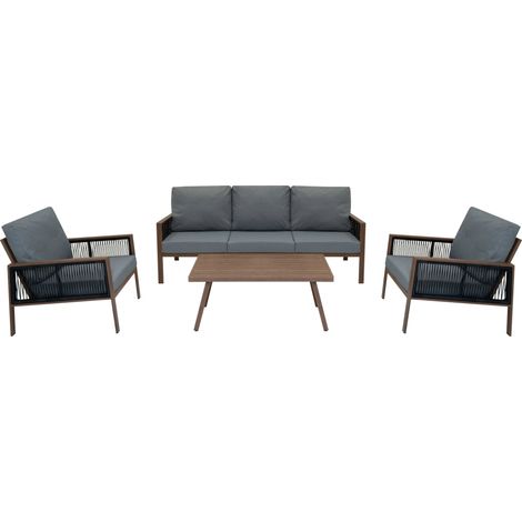 Aluminium 4 Piece Sofa Set - Wood Effect (1/5)