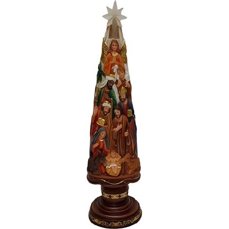 Albero di natale con presepe e stella luminosa sacra famiglia re magi angelo scenario natalizio idea regalo particolare ed elegante