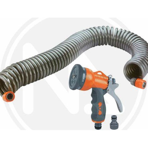 Tubo a Spirale per Innaffio Irrigazione 15 mt completo di lancia 7 getti Papillon
