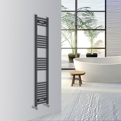 Warmehaus Straight Bathroom Heated Towel Rail Warmer Radiator Central Heating 1600x300mm Anthracite