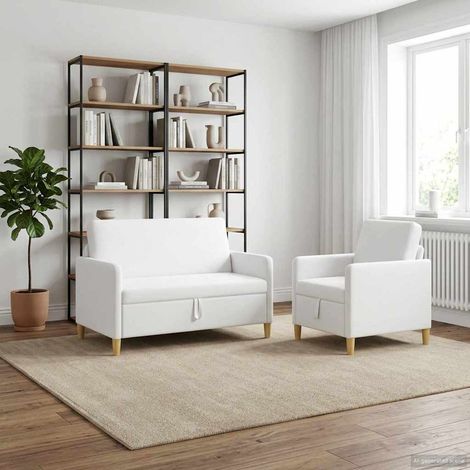 vidaXL Canapé avec rangement 2 pc Blanc Polyester (1/5)