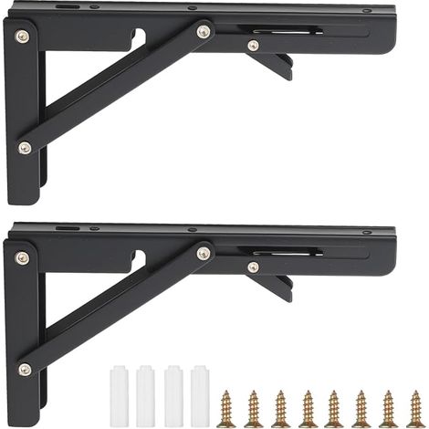 2 x Folding Shelf Brackets 200 mm Black Console Bracket 50 kg Folding Wall Table for Office, Garage, Kitchen – Space Saving (1/4)