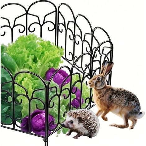 Clôture de Jardin en Métal 46cm(H) x 46cm(L) (5 Panneaux, Longueur Totale 2.3m) Creusage Barrière pour Animaux Clôture Métallique Décorative pour Chien Cour Terrasse Extérieur Noir (1/5)