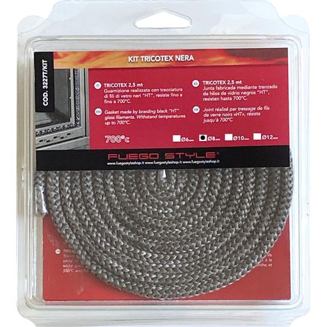 Guarnizione per stufe e camini professionale Tricotex Black 8 mm